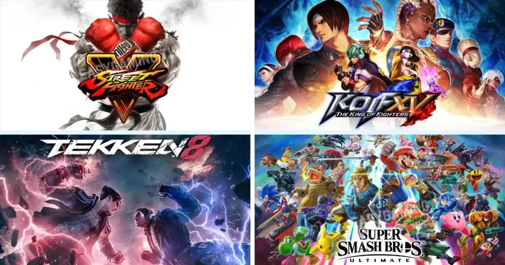 二、格鬥遊戲－快打旋風（Street Fighter）、格鬥天王（The King of Fighters）、鐵拳（Tekken）、任天堂明星大亂鬥（Super Smash Bros.）