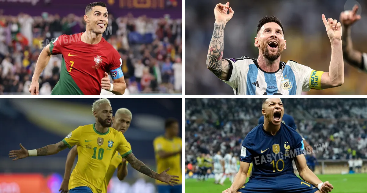 2022卡達世界盃：十大明星球員排名－克里斯蒂亞諾·羅納度（Cristiano Ronaldo）、萊納爾·梅西（Lionel Messi）、內馬爾（Neymar）、基利安·姆巴佩（Kylian Mbappé）